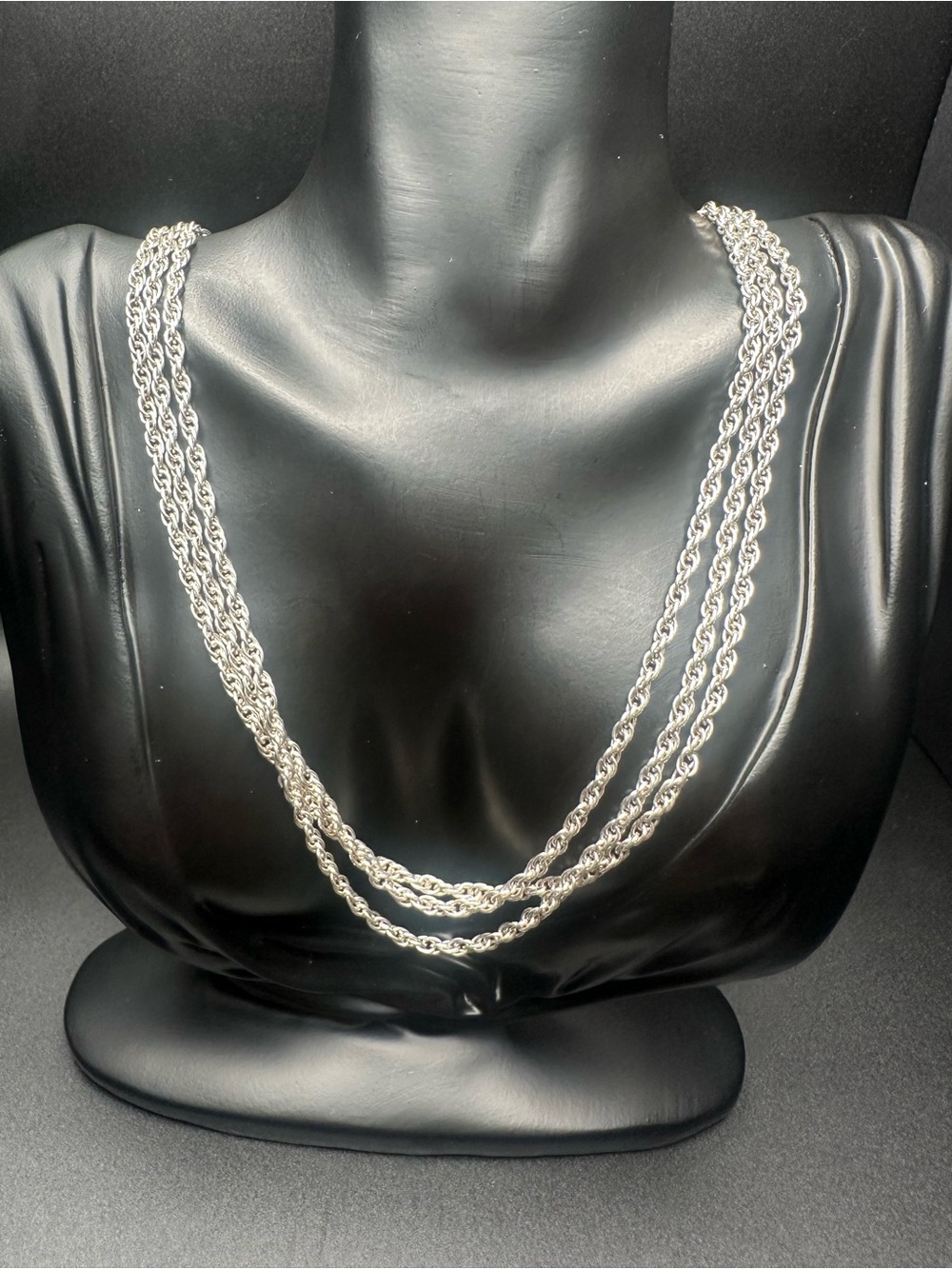 Vintage Sterling Two-Strand Rope Chain Necklace w/ Hallmarked Charms, 20.5